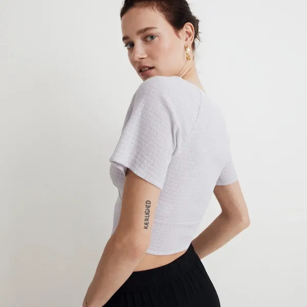 Madewell Lavender purple Short Sleeve Women's Top Shirred Crewneck Crop medium - Image 3