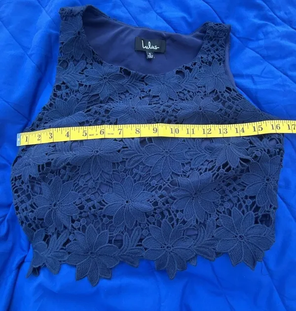 Lulus Navy Blue Floral Lace Two-Piece Set Size S - Image 14