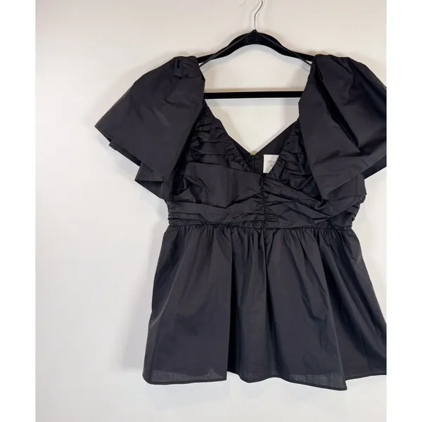 Hyacinth House Womens Top Black Margaux Flutter V Neck Peplum Blouse Medium - Image 5