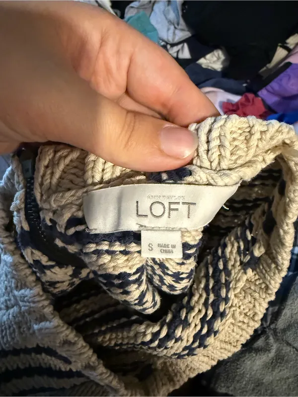 LOFT Cream Crewneck Sweater with Navy Stripes - Image 3