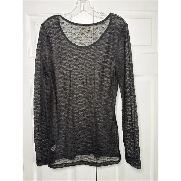 Mudd Sheer Floral Lace Top Womens Size XL‎ Black Y2K Grunge Long Sleeve Alt - Image 4