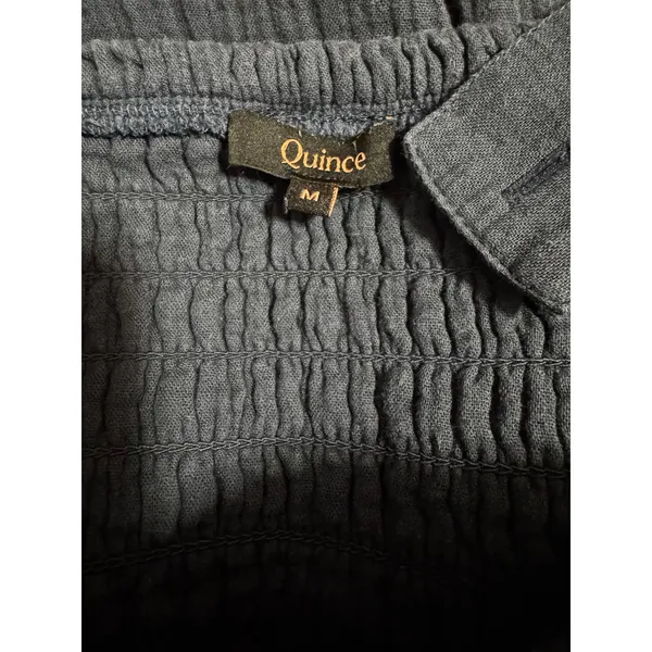Quince 100% Organic Cotton Gauze Smocked Wide Leg Jumpsuit, Navy Blue, Size M - Image 4