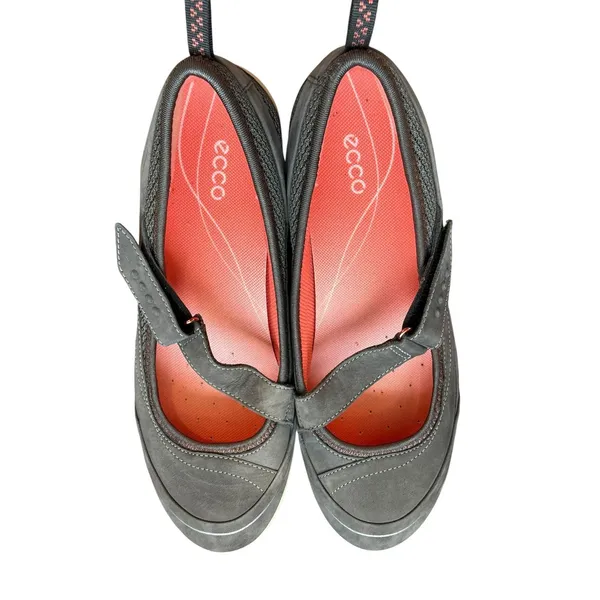 ECCO Mary Jane Sneakers Womens 38 Gray Coral Nubuck Mesh Walking Sport Flats - Image 7