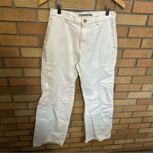 RTR HUDSON High-Rise Welt Pocket Cargo Wide Leg Jean White/Cream Women’s Size 25 - Image 4