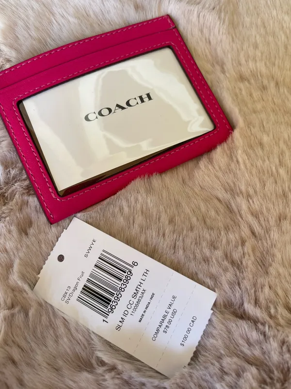 COACH Slim Id Card Case In Smooth Leather CBX13 Silver/Dragon Fruit Pink New with tags 100% authentic - Image 2