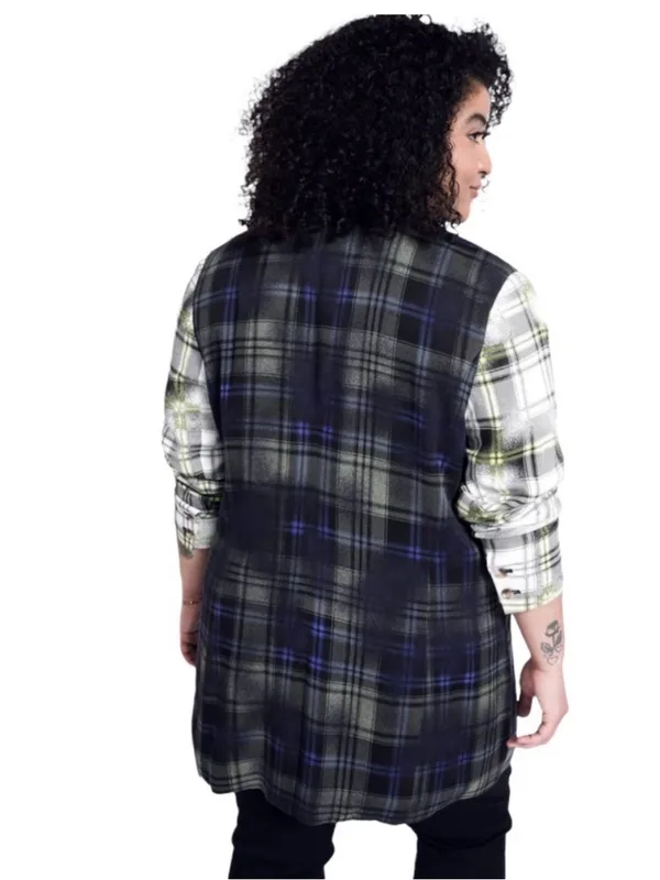 BP + Wildfang Plaid One Button Blazer Blue Size M - Image 2