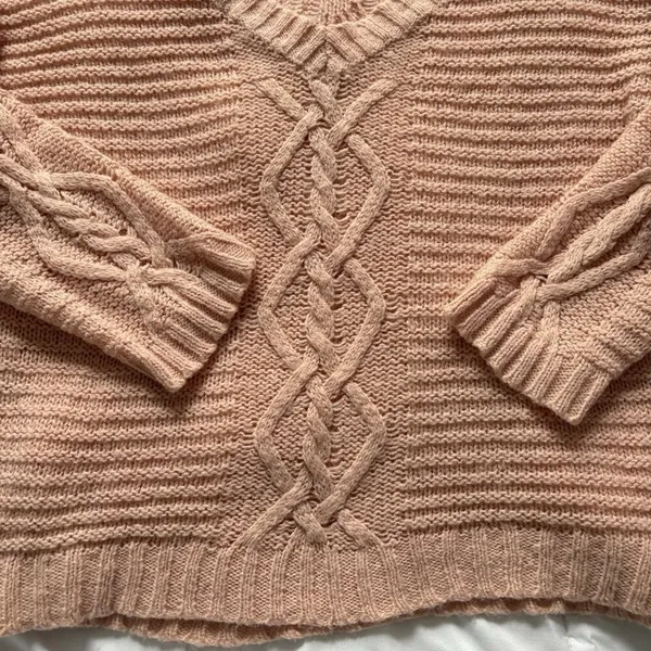 American Eagle Sweater Oversized Womens Medium V Neck Knit Pink Wool‎ Blend - Image 4