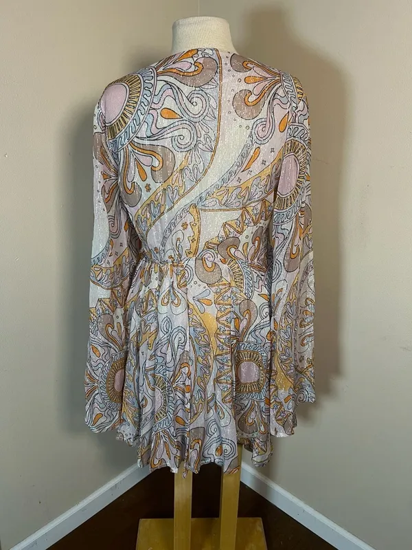 Sundress Indiana Paisley Lurex Metallic Mini Dress Size M/L - Image 3