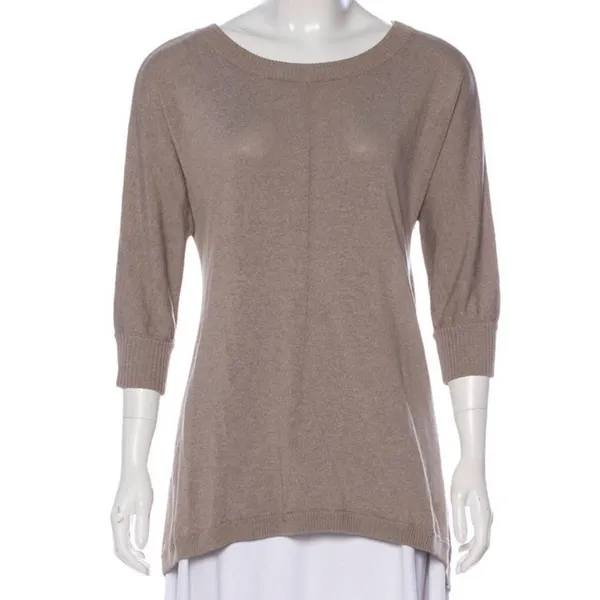 Alice & Olivia Tan Short Sleeve Crew Neck Tunic Sweater - Image 2