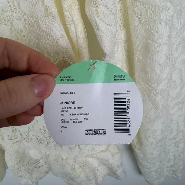 NWT Bongo Floral Lace Peplum Shirt Large Cream‎ 90s Y2K Layering Sheer Boho - Image 6