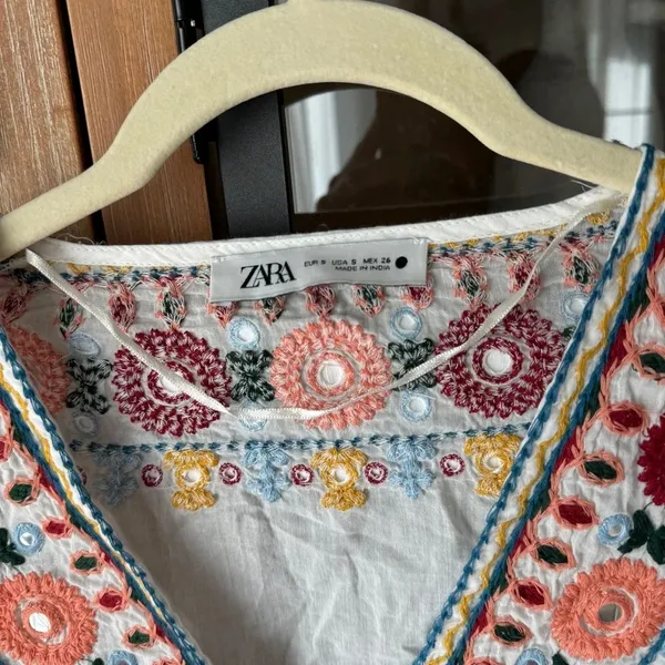 Zara Embroidered Set embellished beaded skirt top boho colorful long sleeve crop - Image 4