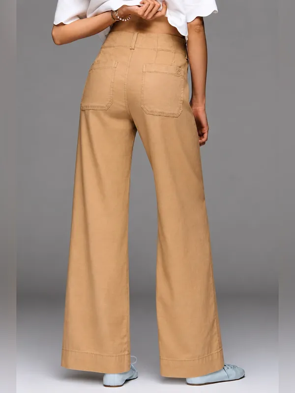 Maeve Colette Linen Blend Wide Leg Full Length Pants Camel High Rise Size 28 - Image 3