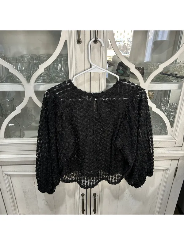 Sweet & Sinful Y2K Black Rosette Mesh Top XS Sheer 3D Floral Whimsigoth Witchy - Image 4