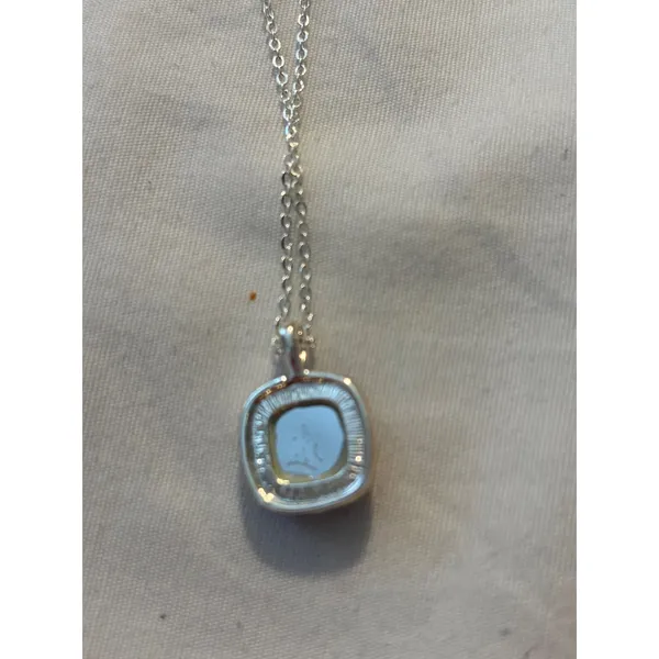Silver Tone Necklace‎ with Light Blue Square Pendant Women's Jewelry - Image 2