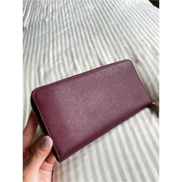 Kate Spade Cameron Large Zip Around Wallet Rose Smoke Wine Colorblock Accordion - Image 5