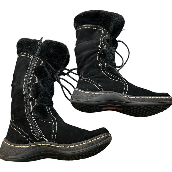 Baretraps Elicia Black Leather Mid-Calf Wedge Boots — Women’s 7M - Image 7