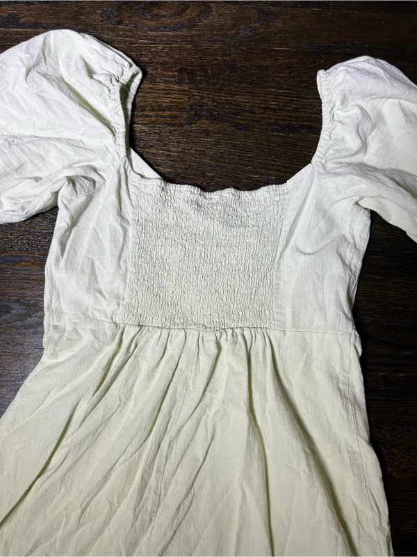 H&M Light Mint Green Puff-Sleeve Milkmaid Mini Dress Sweetheart Cotton Large - Image 6