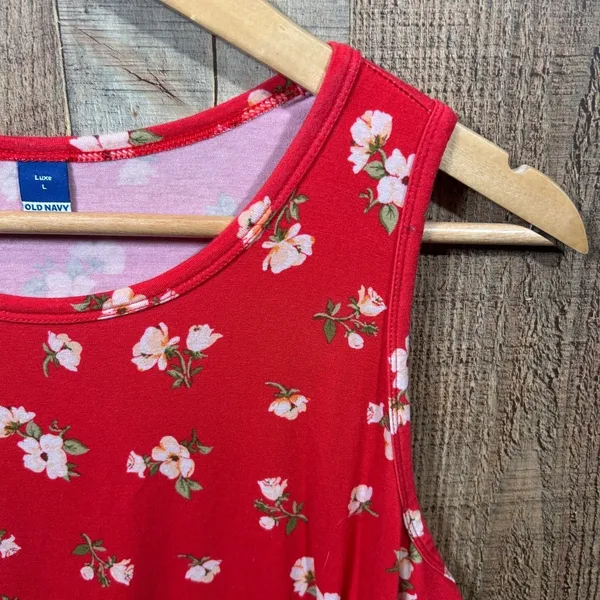 Old Navy Red Floral Luxe Rayon Spandex Sleeveless Tank Top Layering Large L - Image 2