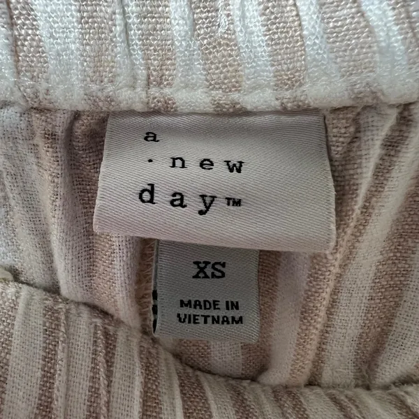 A New Day‎ Tan White Striped Linen Blend Wide Leg Drawstring Pants XS - Image 7