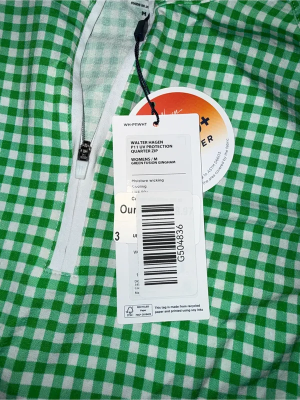 NWT Walter‎ Hagen P11 UV Protection Green Gingham Quarter-Zip Pullover size M - Image 2