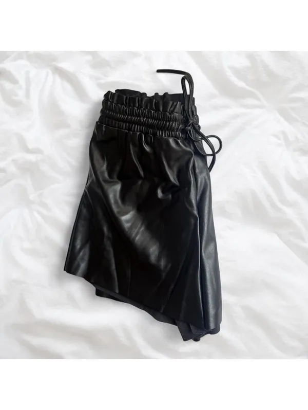 Idem Ditto Black Faux Leather Drawstring Shorts Size Large - Image 3