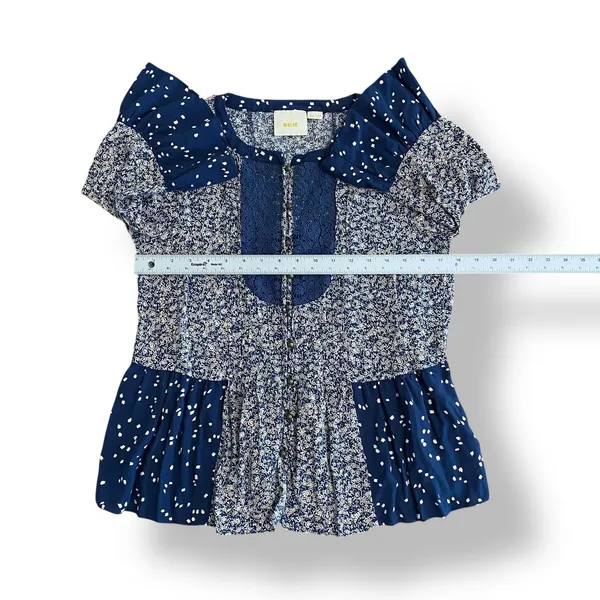 Anthropologie Maeve Hiver Blue 3/4 Sleeve‎ Size 6 Boho Peasant Blouse - Image 3