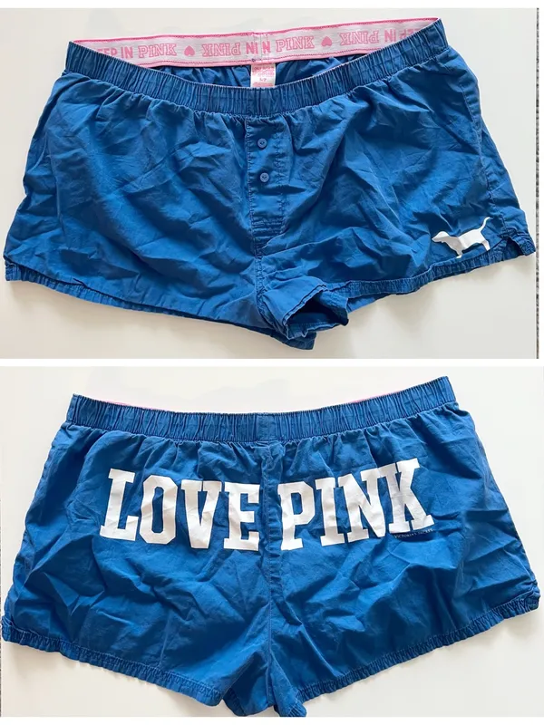 VTG RARE Victoria’s Secret Pink Blue Love Pink Dog Logo Blue Sleep Boxer Shorts - Image 2