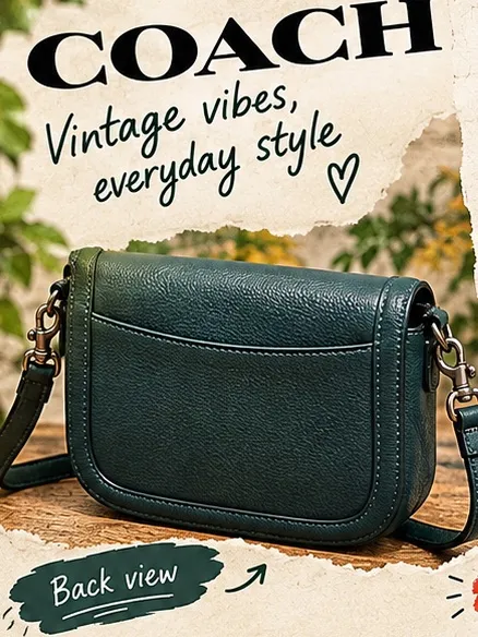 COACH Forest Green Saddle Pebbled Leather Crossbody Bag - Image 3