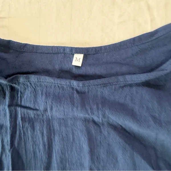 Women's 2 Piece Navy Blue Gauze Linen Like Top and Wide Leg Capri Pants Size M - Image 2