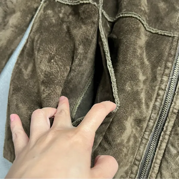 New York by Winlit Brown 100% Leather Shearling Vintage Collar Full Zip Jacket L - Image 3