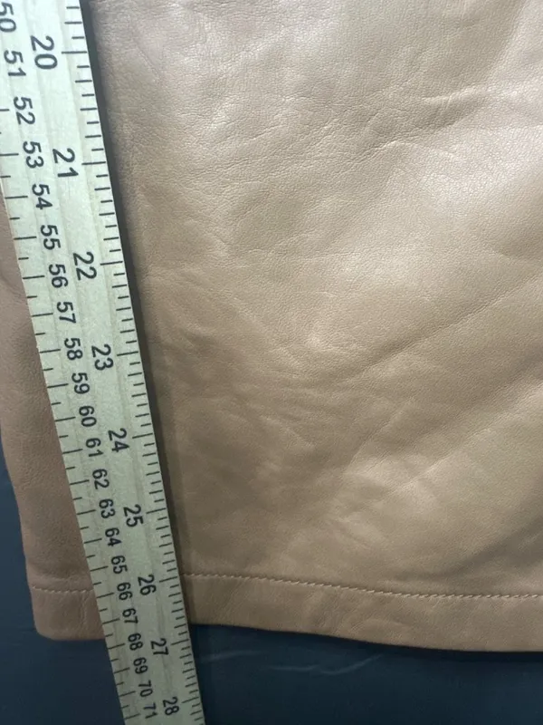 Camila Coelho Womens M 100% Lamb Leather Pants NWT Snap Detail Tan FLAWED - Image 8