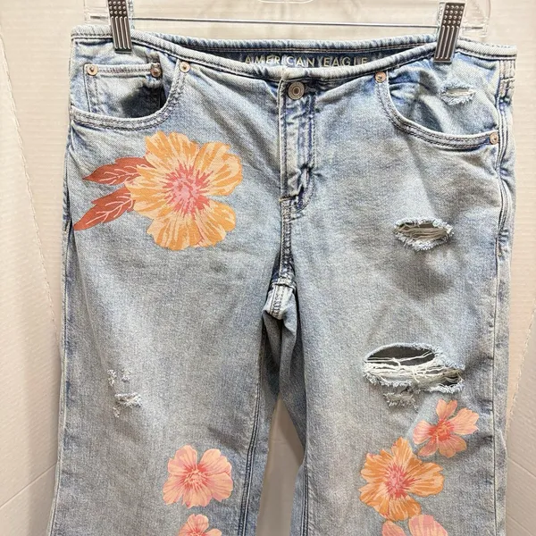 American Eagle Low Rise Baggy Wide Leg Jeans Womens 6 Distressed Y2K StreetWear - Image 2