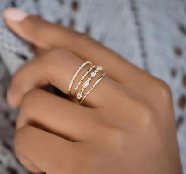 Sterling Silver Gold Plated  Diamond Dainty Ring - Image 2