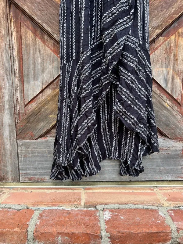 Elan Black White Striped boho cottagecore Linen Style Maxi Dress Medium $125 - Image 6