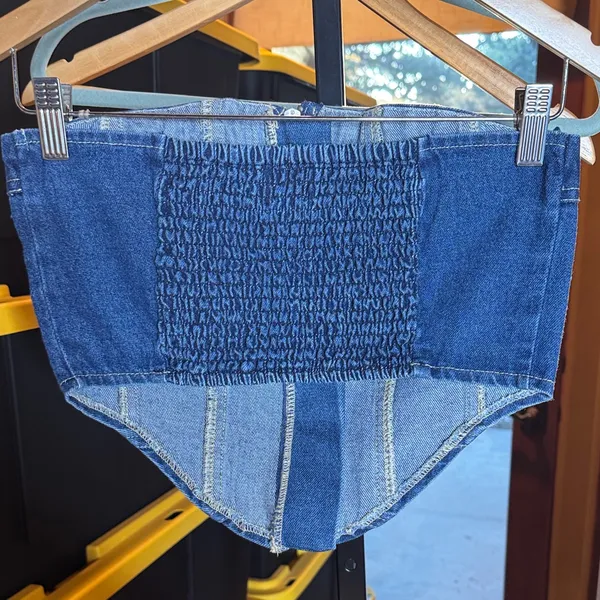 Vintage Lone Star Blue Indigo Wash Denim Smocked Corset Tube Top Size Small - Image 5