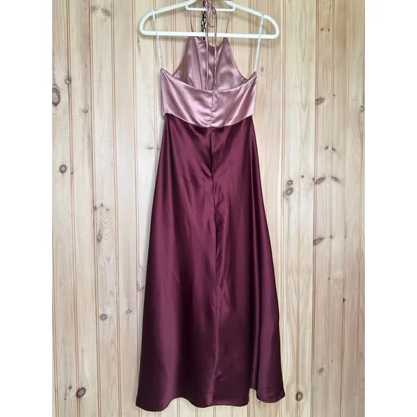 NWT Lulus Icon Update Burgundy Color Block Knotted Halter Midi Dress Wedding S - Image 6