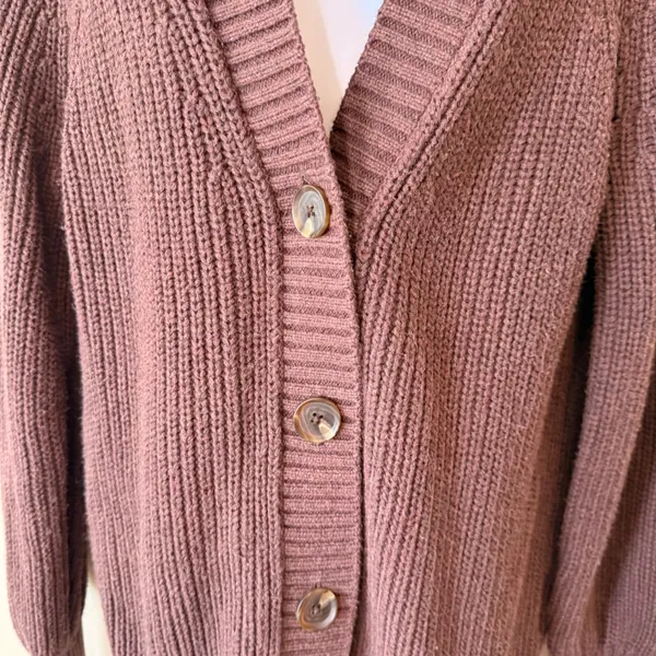 GAP Women 100% Cotton Cardigan S Brown Chunky Knit V-Neck Button Front Granola - Image 7