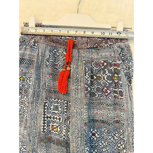 Eloise Anthropologie Boho Geometric Print Wide Leg Smocked‎ Pants Blue Red Small - Image 4