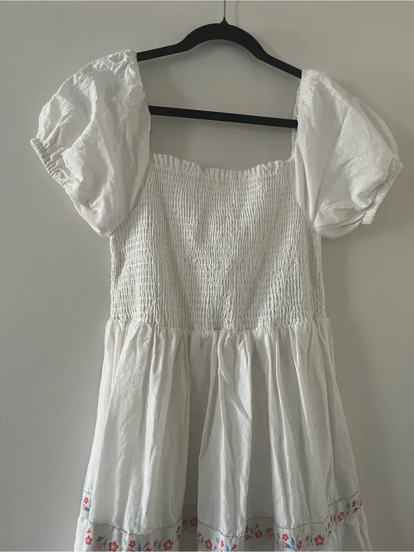 Rachel Zoe White 100% Cotton Tiered Maxi Dress 4 Floral Embroidered Cottagecore - Image 2