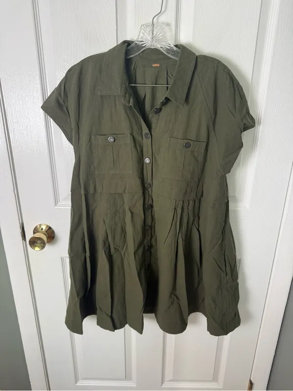 Free People Ronnie Cotton Poplin Mini Shirtdress in Garden Snake Green M - Image 2