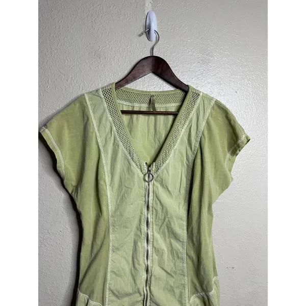 XCVI Imogen Dress Green Cotton Zip Front Ruched Knee Length size L Boho - Image 4