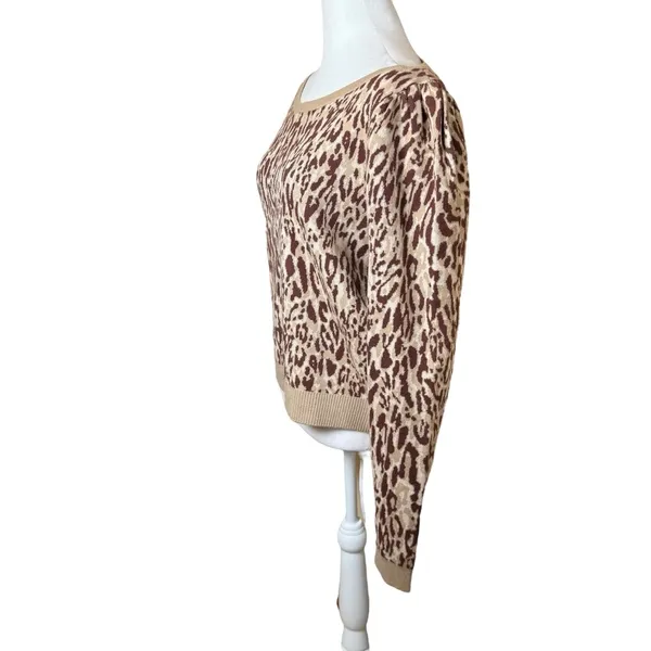 Anthropologie Maeve Knit Leopard Print Sweater XL Puff Sleeve Soft Chic‎ Neutral - Image 6