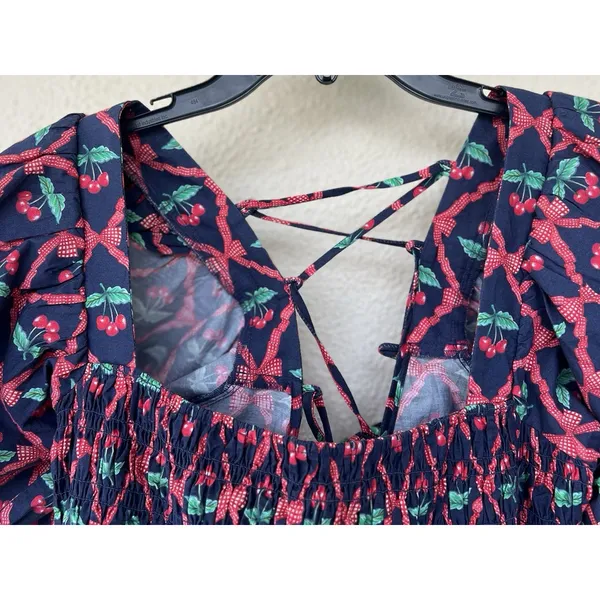 Damson Madder Allegra Cherry Pie Smocked Peplum Top UK 14 US 10 Puff Sleeve Tea - Image 6