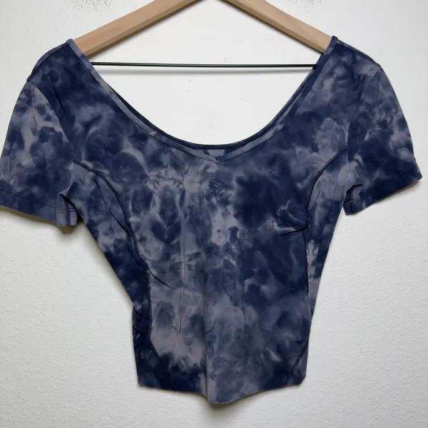 Lululemon Women Align Tee Top 4 Diamond Dye Lunar Rock True Navy Cropped T-Shirt - Image 5
