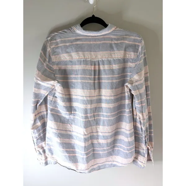 J Crew The Perfect Shirt‎ Linen Cotton Striped Button Down Pink Blue Medium - Image 3