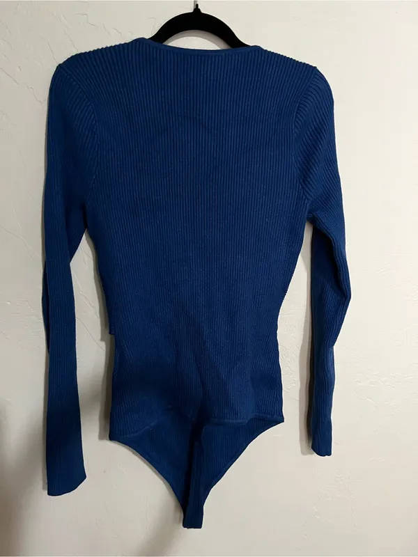 Abercrombie & Fitch‎ Luxeloft Blue Sweater Ribbed Wrap Thong Bodysuit - Image 8