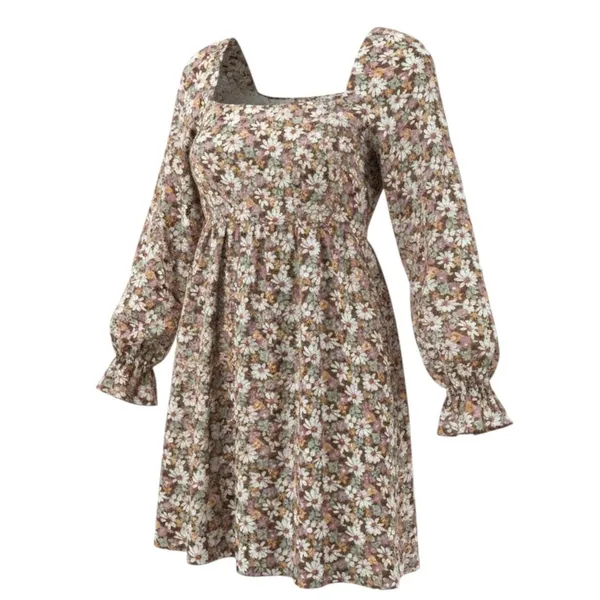 Hollister Floral Mini Dress Womens‎ Small Brown Smocked Back Long Sleeve Ruffle - Image 2