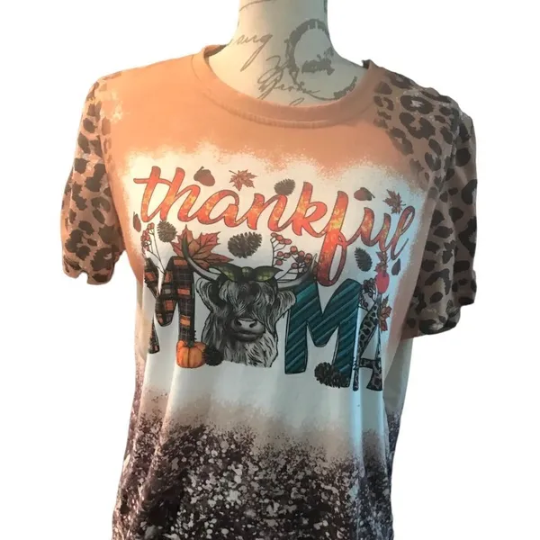 Thankful Mama Brown Short Sleeve Fall Top Large - Image 8