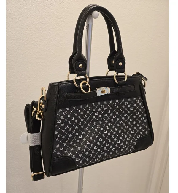 The Danbury Mint GS Monogram Black Handbag NEW Purse Top Handles and Strap - Image 9