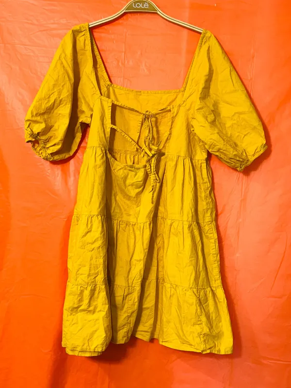Influence Mustard Yellow Tiered Mini Dress with Square Neck Size 12 - Image 4